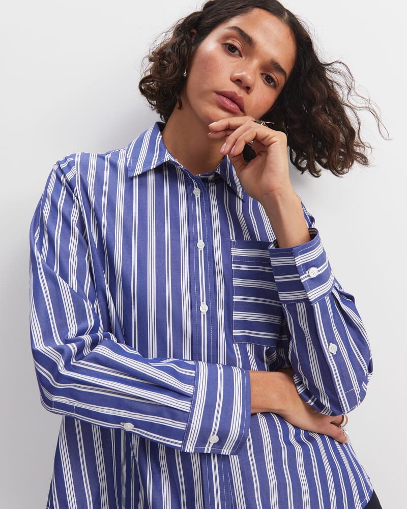 Reina Crop Shirt in BLUE/WHITE