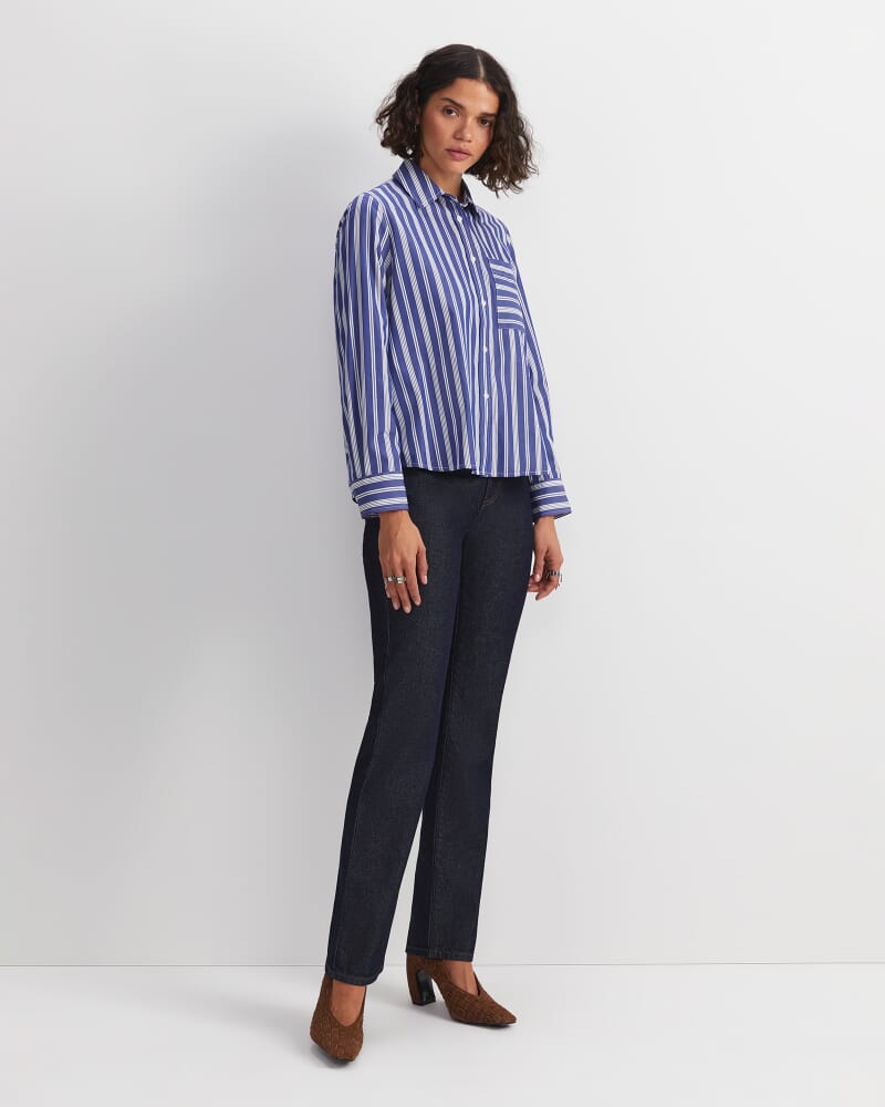 Reina Crop Shirt in BLUE/WHITE