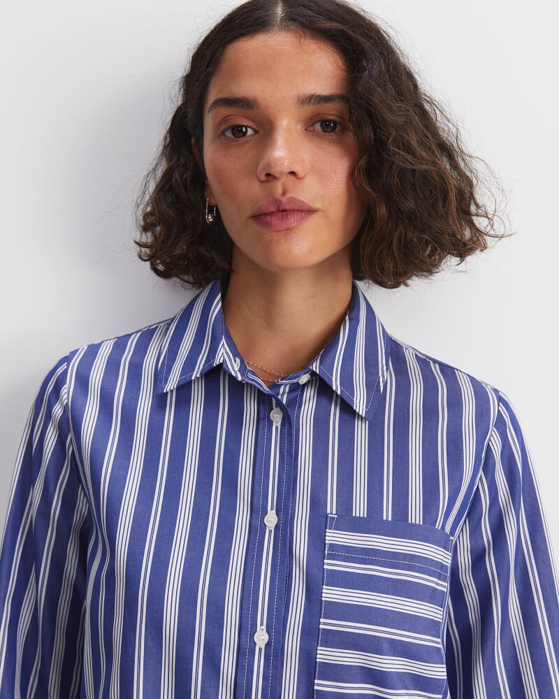 Reina Crop Shirt in BLUE/WHITE