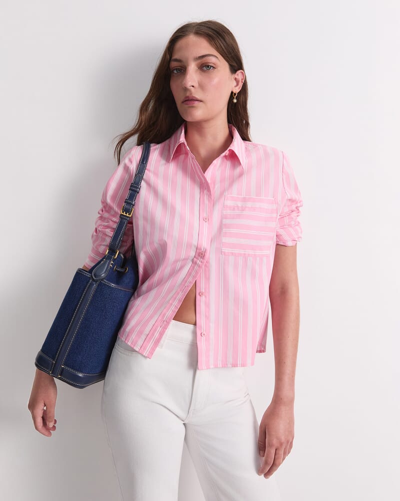 Reina Crop Shirt in WHITE/PINK