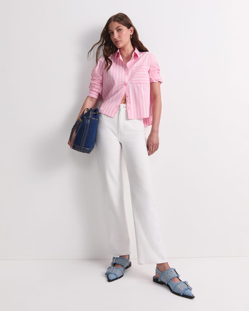 Reina Crop Shirt in WHITE/PINK