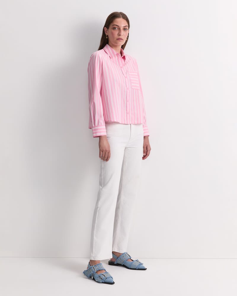 Reina Crop Shirt in WHITE/PINK