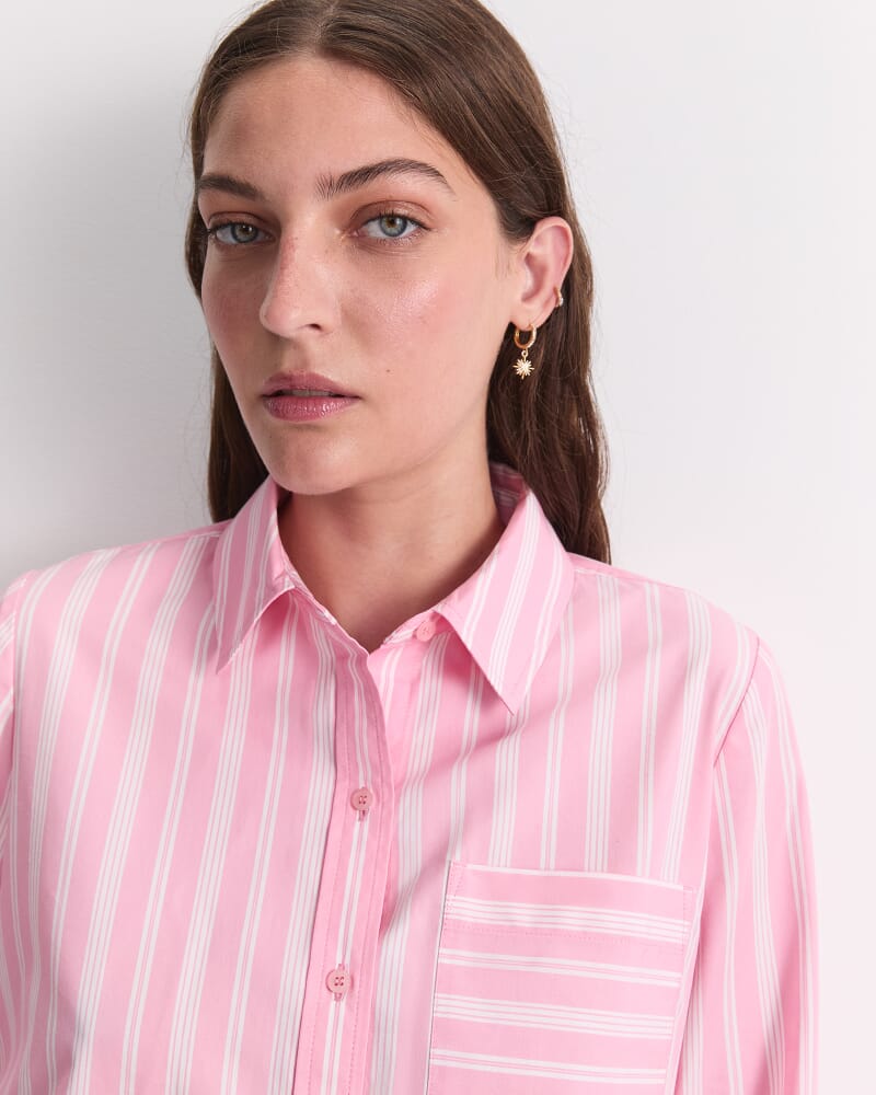 Reina Crop Shirt in WHITE/PINK