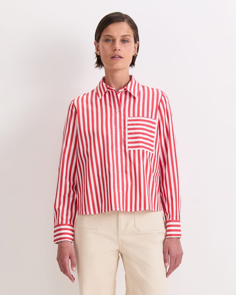 Reina Crop Shirt in WHITE/RED