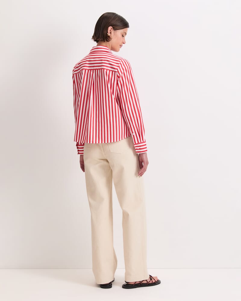 Reina Crop Shirt in WHITE/RED
