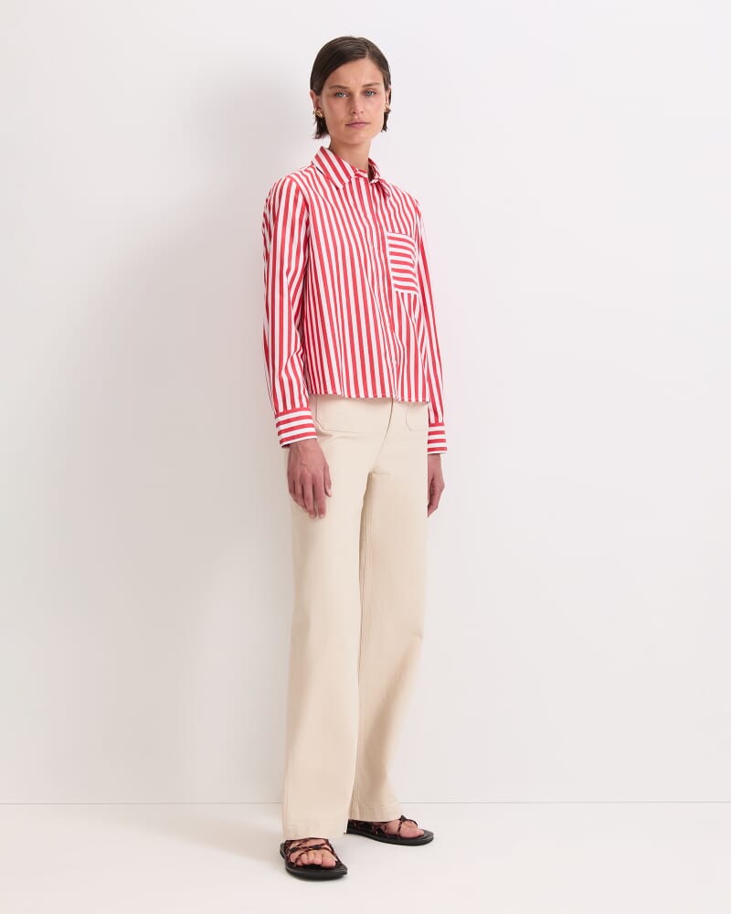 Reina Crop Shirt in WHITE/RED