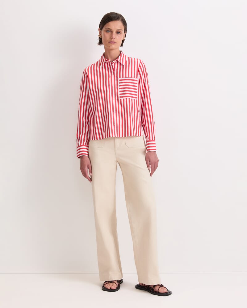 Reina Crop Shirt in WHITE/RED
