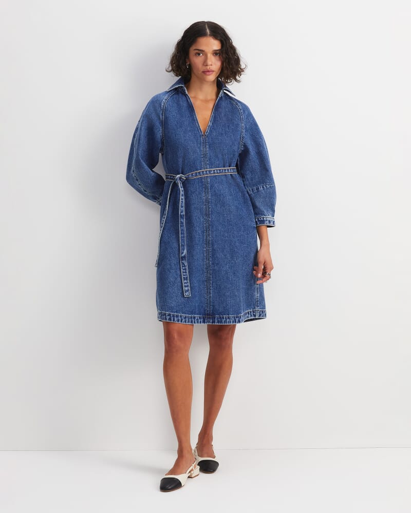Allegra Denim Mini Dress in MID WASH