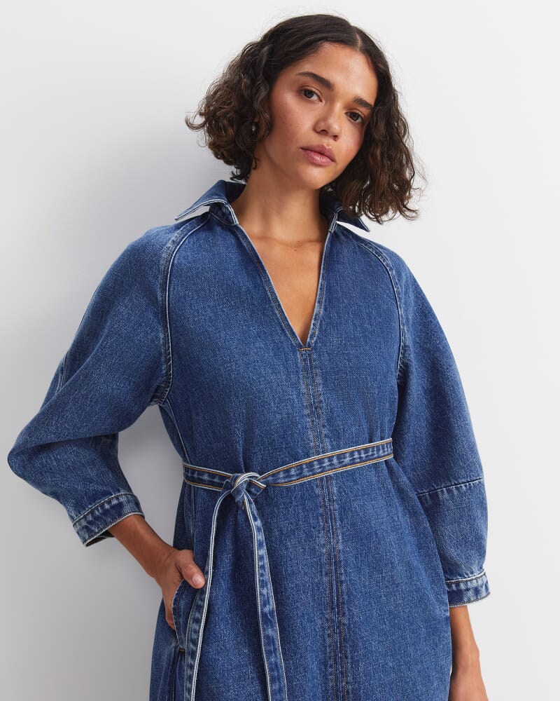 Allegra Denim Mini Dress in MID WASH
