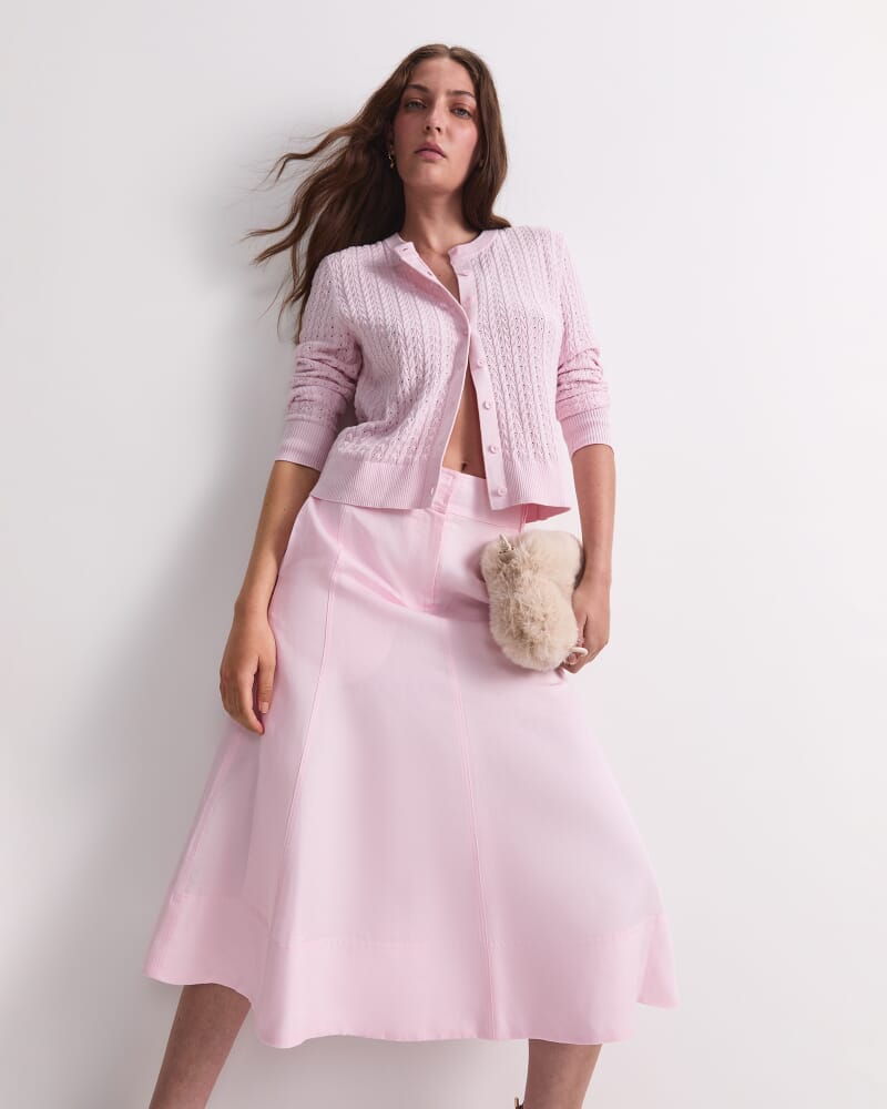 Vallerina Fit & Flare Midi Skirt in BLUSH