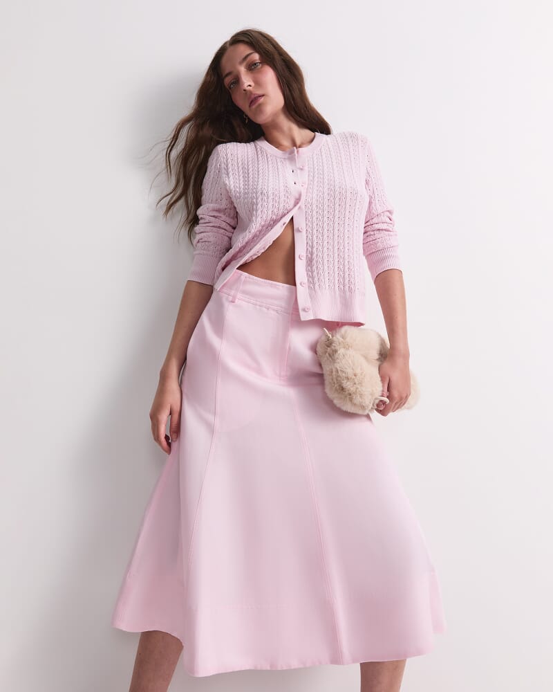 Vallerina Fit & Flare Midi Skirt in BLUSH