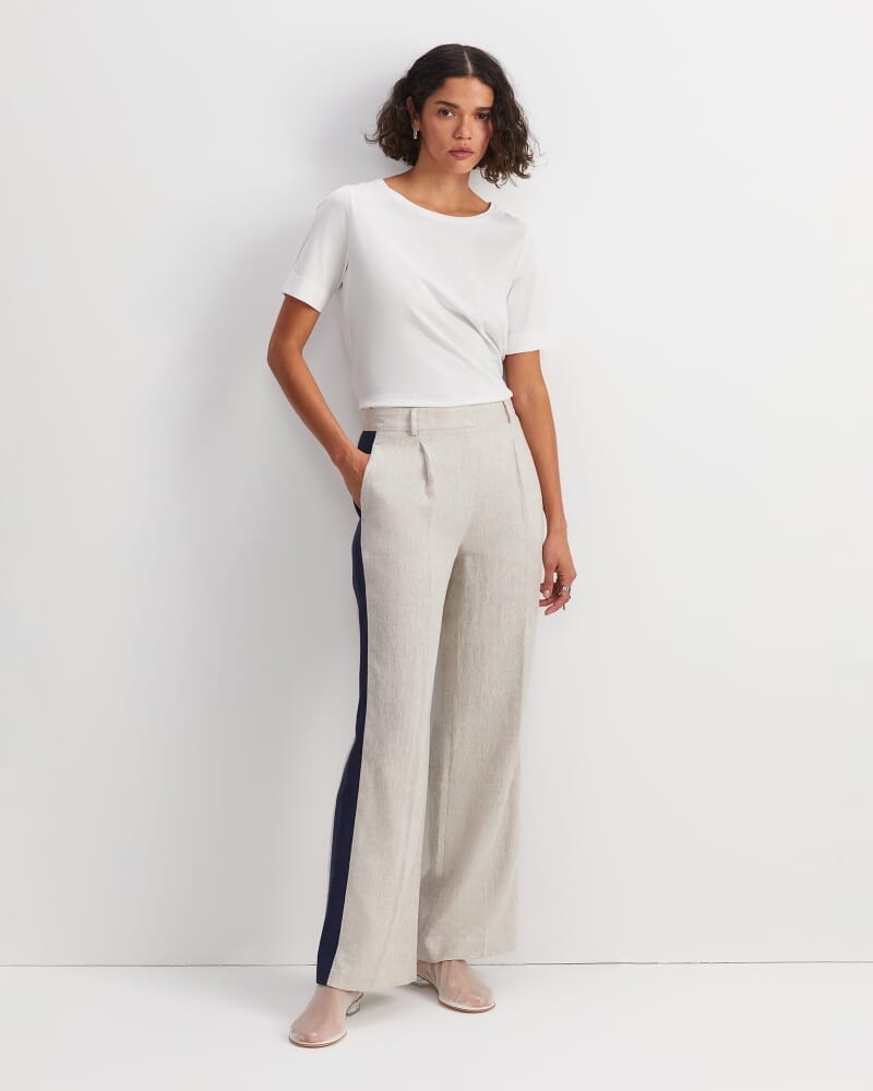 Freya Side Stripe Linen Pant in STRING