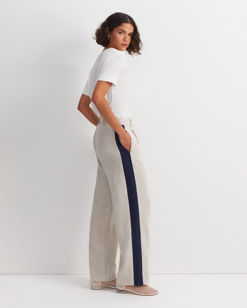 Freya Side Stripe Linen Pant in STRING