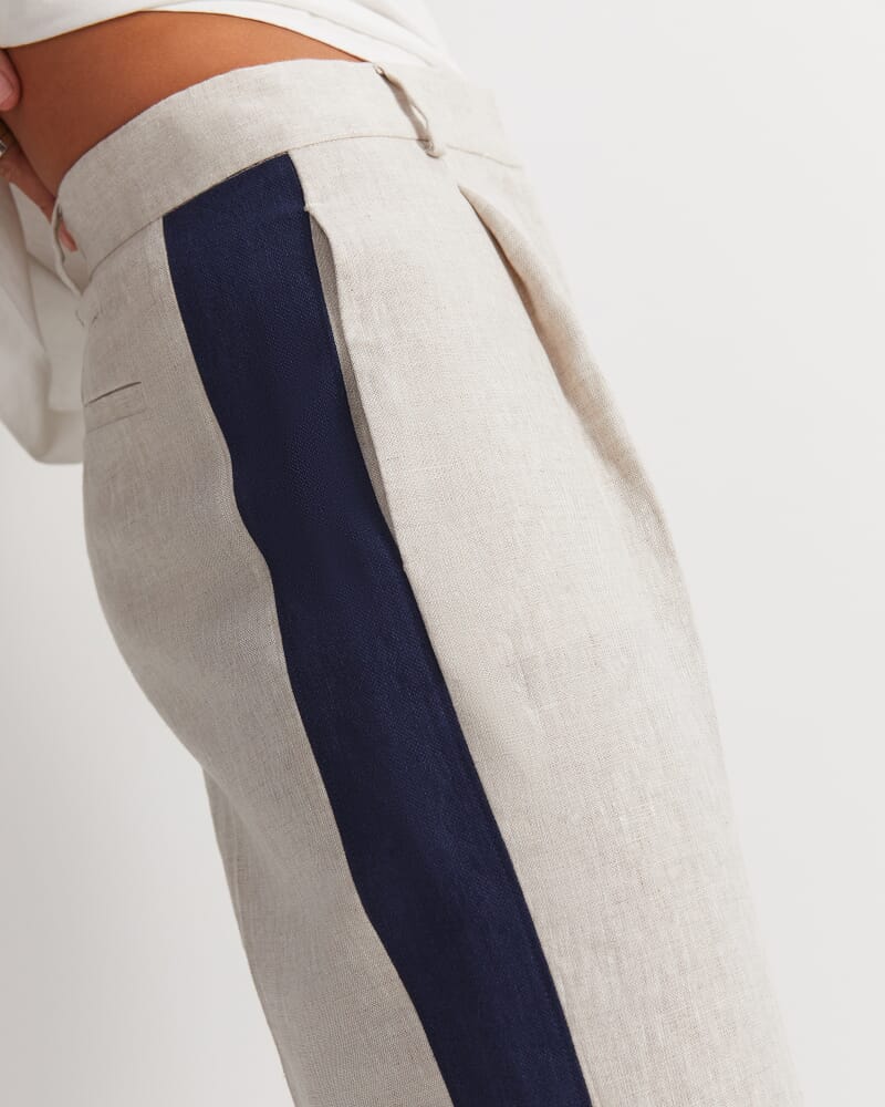 Freya Side Stripe Linen Pant in STRING