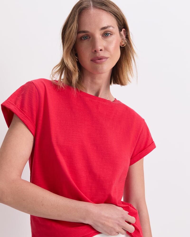 Alexa Slub Cotton Tee in RED