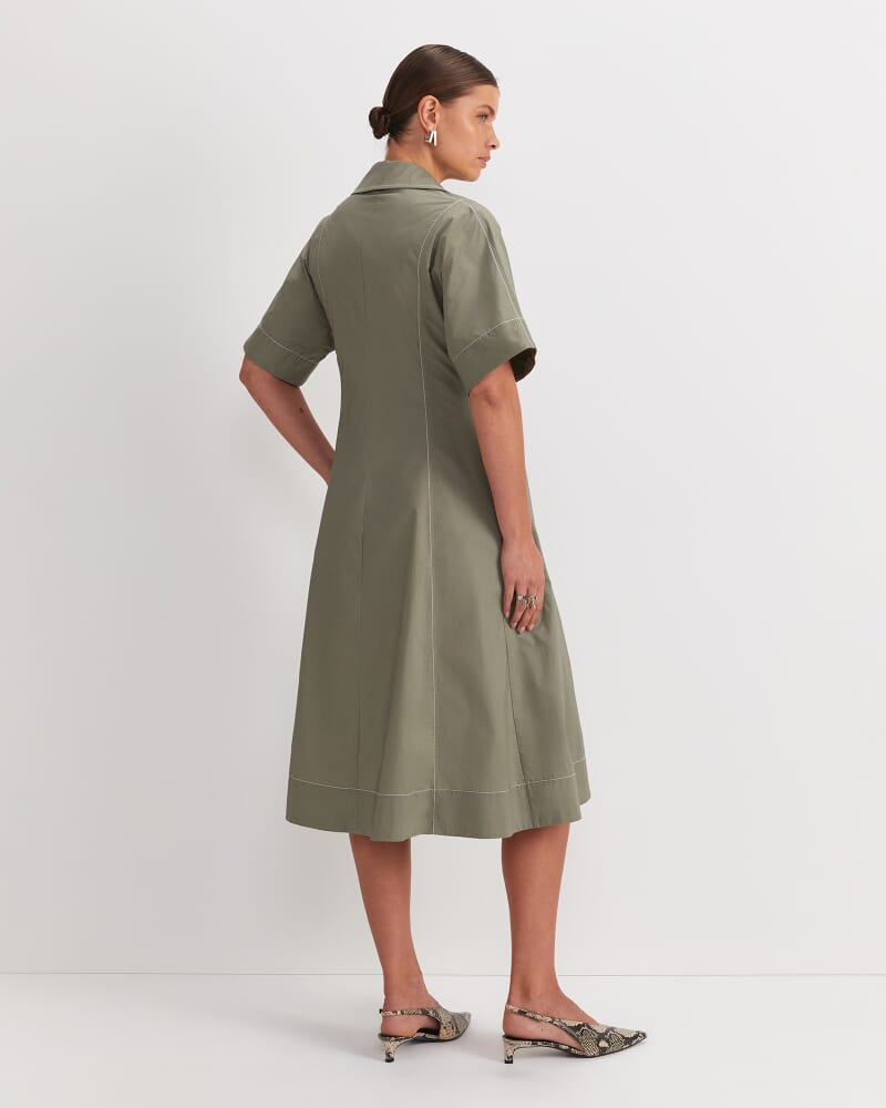 Shiloh Wrap Midi Dress in KHAKI/WHITE