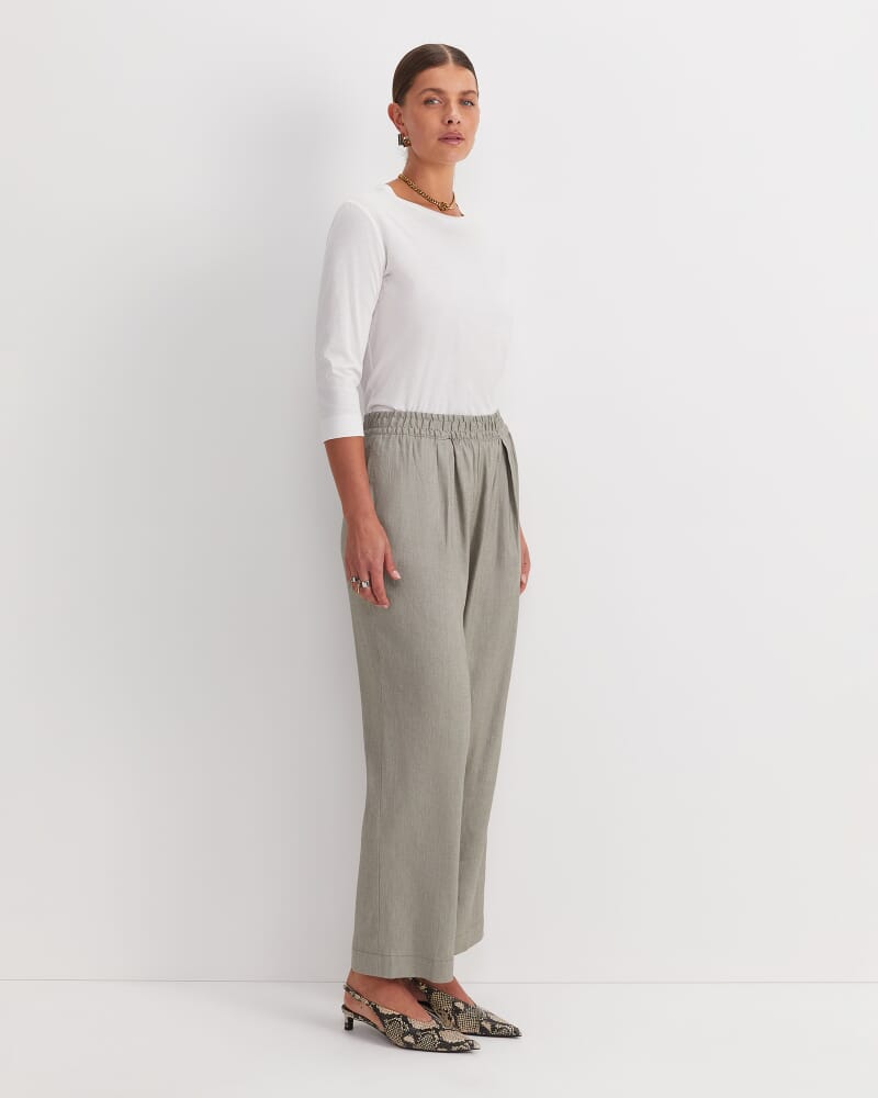Rosa Straight Linen Pant in SOFT KHAKI
