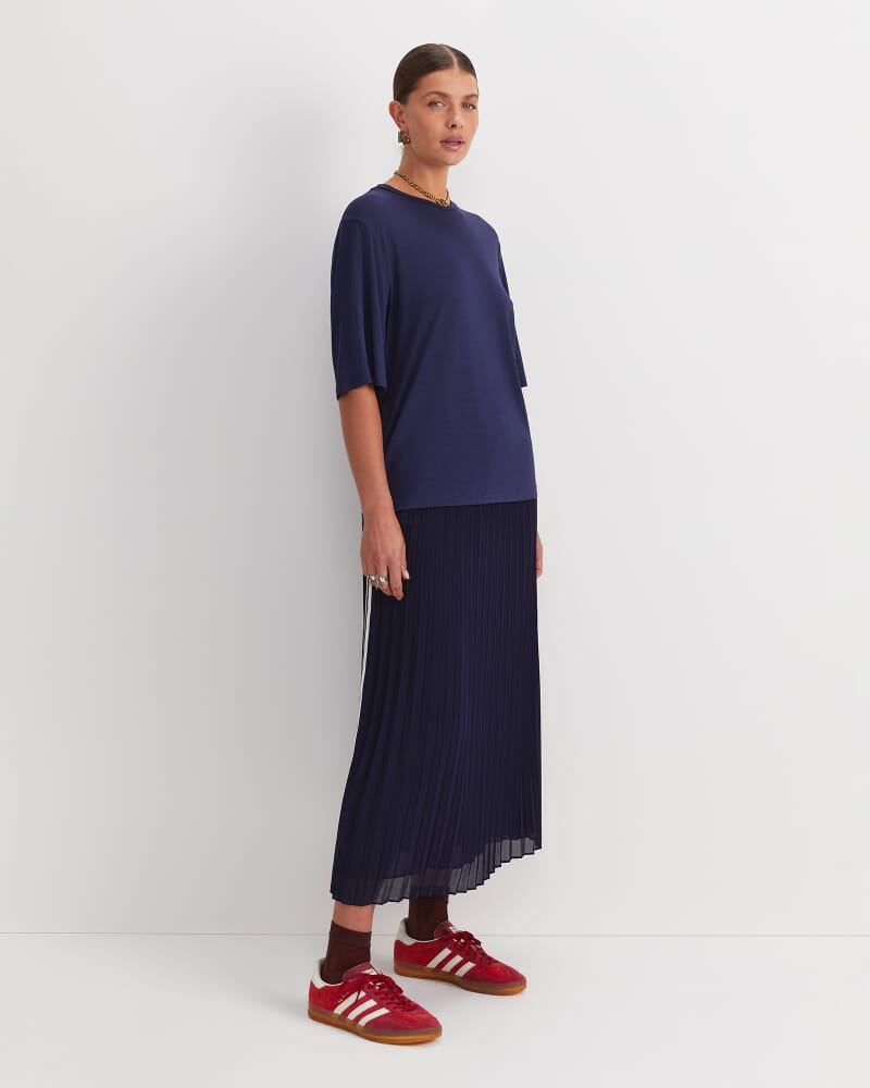 Sylvie Draped Jersey Top in NAVY