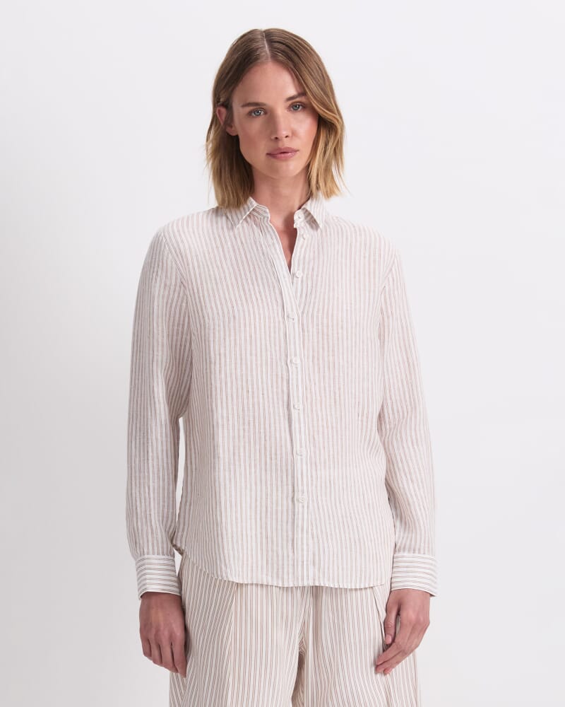 Dahlia Stripe Linen Shirt in NATURAL/IVORY