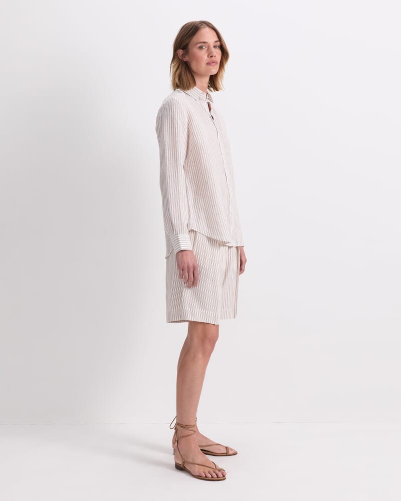 Dahlia Stripe Linen Shirt in NATURAL/IVORY