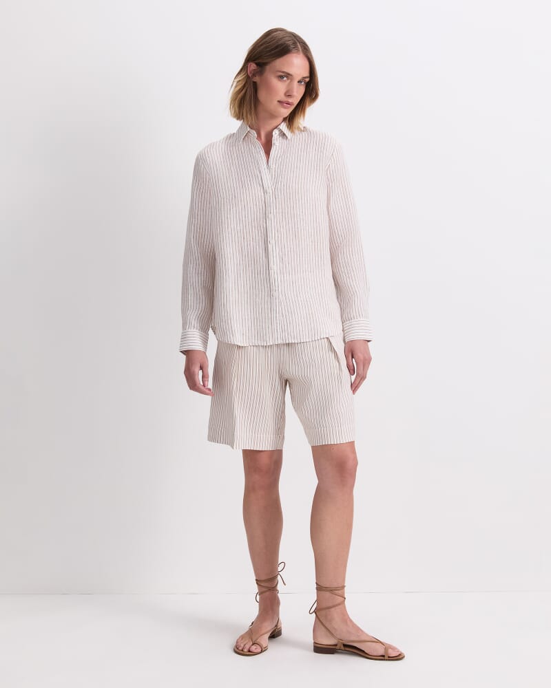 Dahlia Stripe Linen Shirt in NATURAL/IVORY