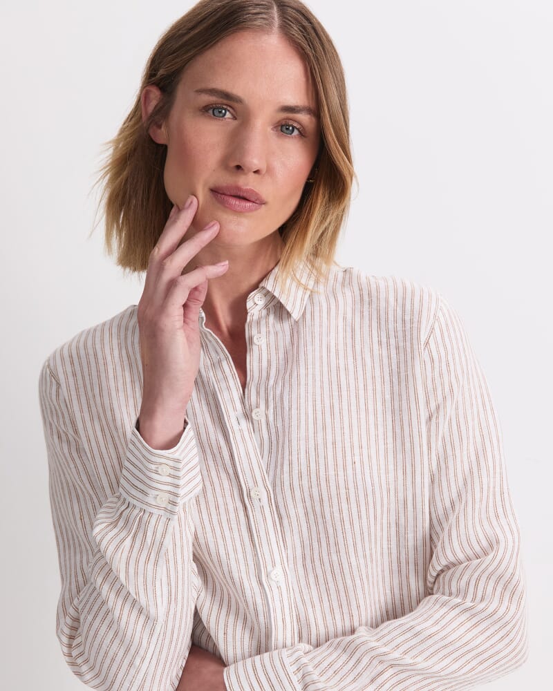 Dahlia Stripe Linen Shirt in NATURAL/IVORY