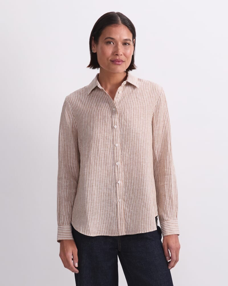 Dahlia Stripe Linen Shirt in PEBBLE