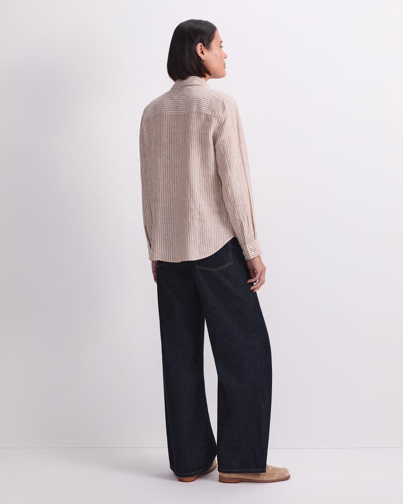 Dahlia Stripe Linen Shirt in PEBBLE