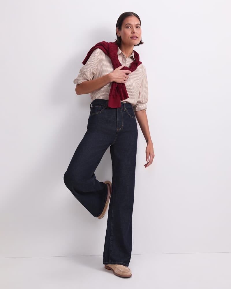 Dahlia Stripe Linen Shirt in PEBBLE