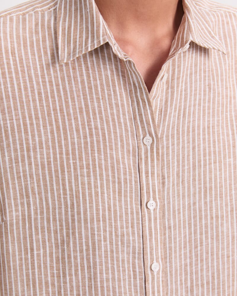 Dahlia Stripe Linen Shirt in PEBBLE