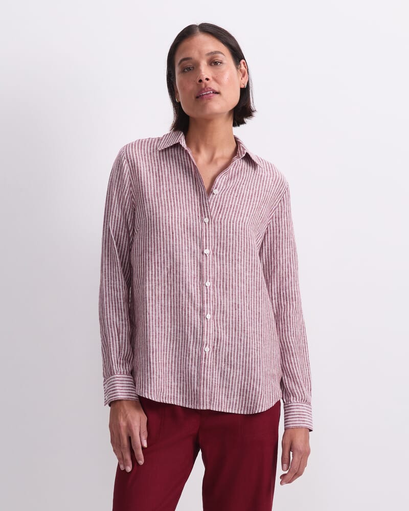 Dahlia Stripe Linen Shirt in PINOT