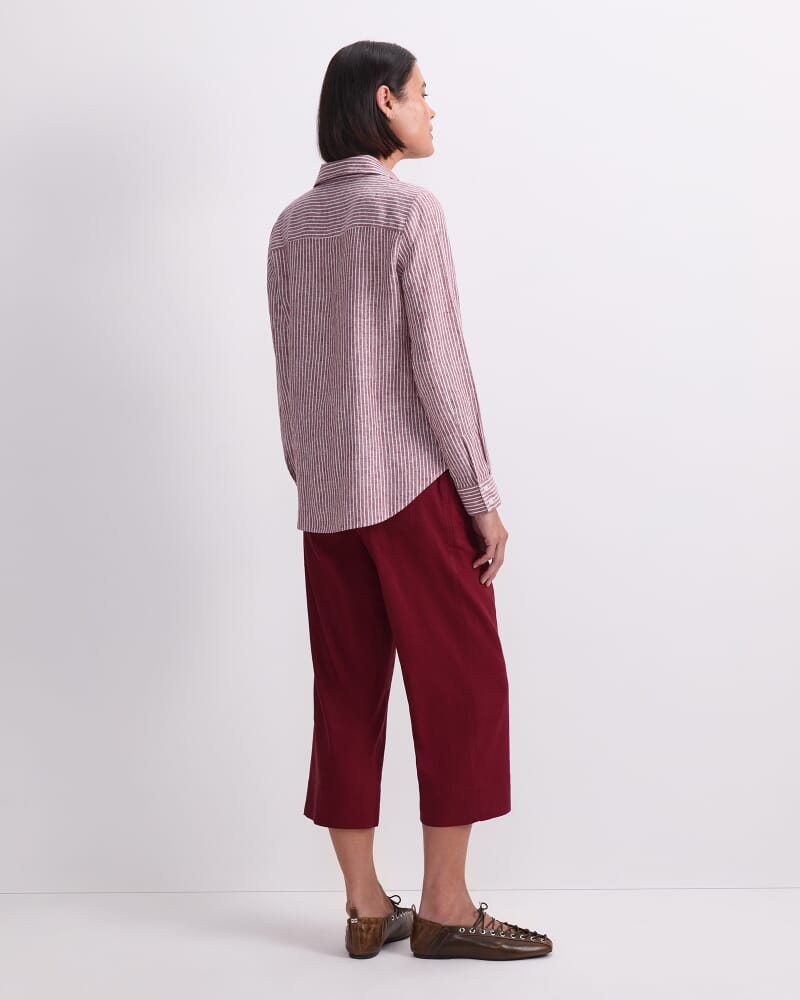 Dahlia Stripe Linen Shirt in PINOT