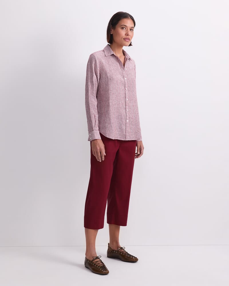 Dahlia Stripe Linen Shirt in PINOT