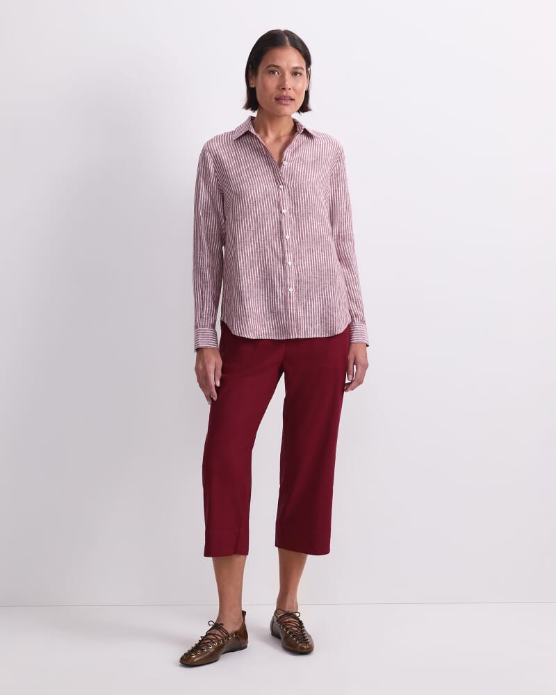 Dahlia Stripe Linen Shirt in PINOT