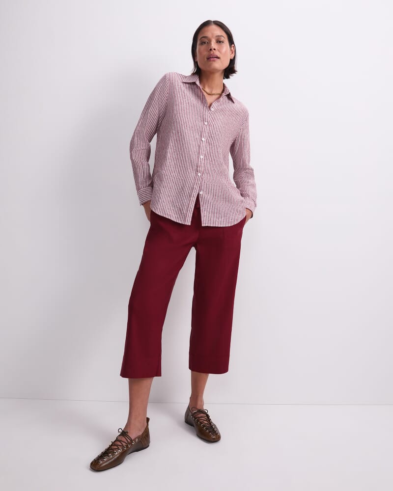 Dahlia Stripe Linen Shirt in PINOT