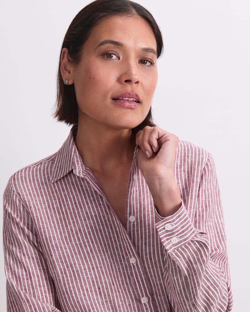 Dahlia Stripe Linen Shirt in PINOT
