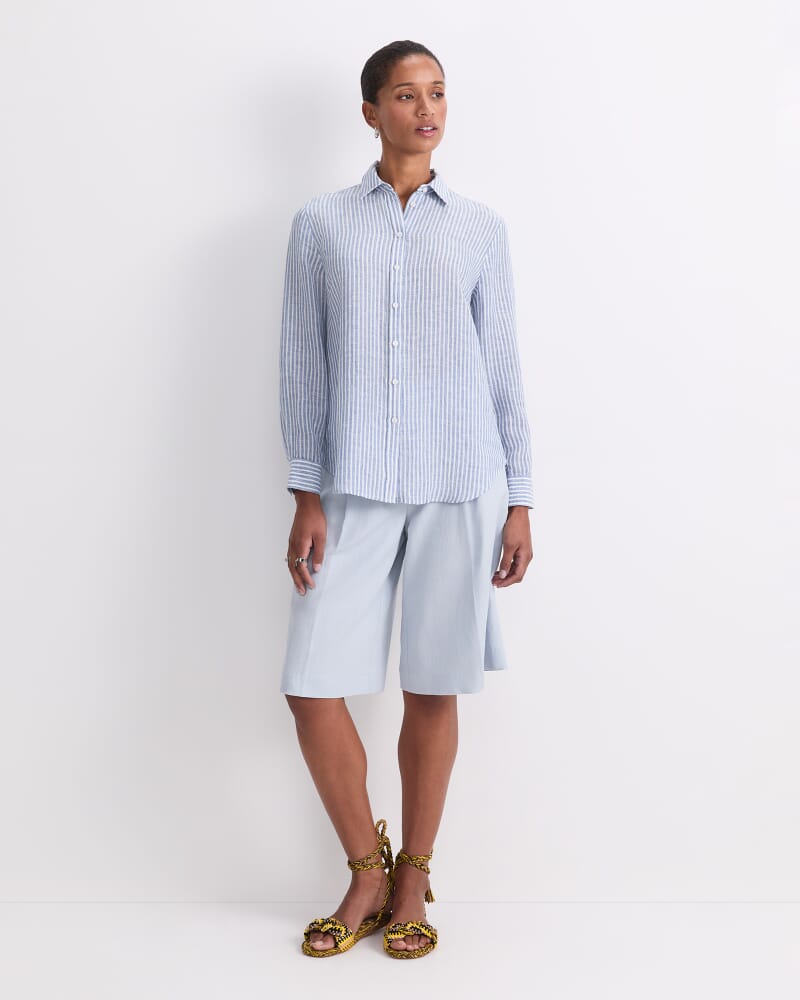 Dahlia Stripe Linen Shirt in WHITE/NAVY