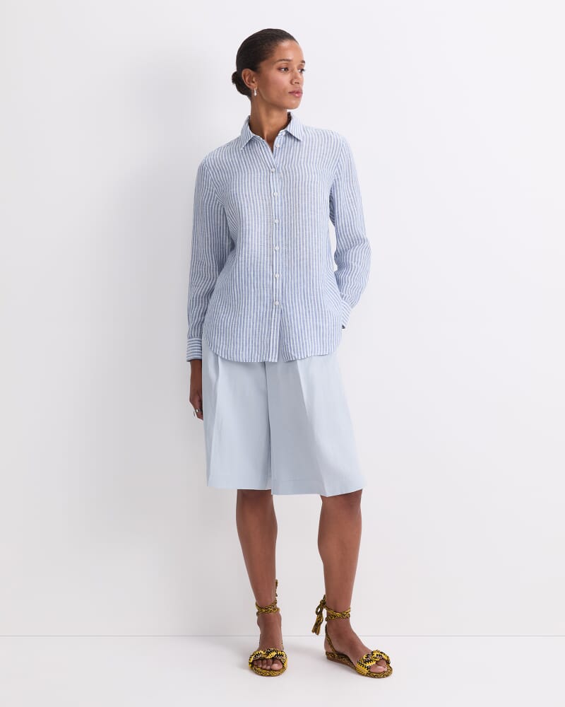Dahlia Stripe Linen Shirt in WHITE/NAVY