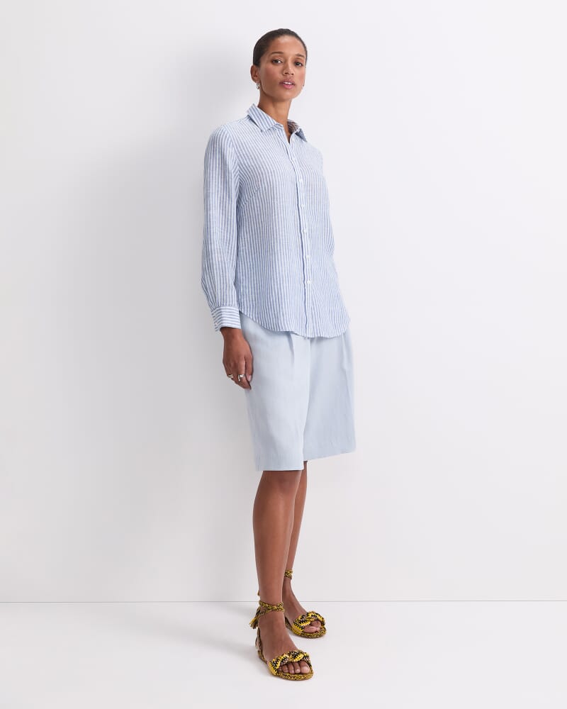 Dahlia Stripe Linen Shirt in WHITE/NAVY