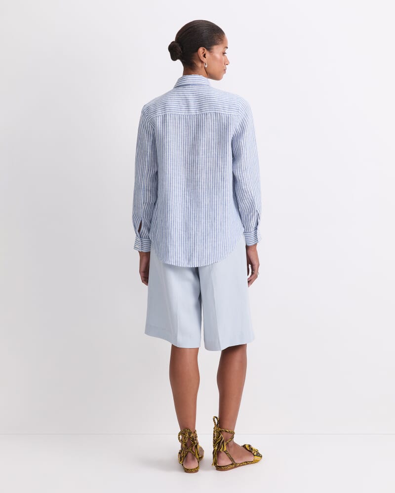 Dahlia Stripe Linen Shirt in WHITE/NAVY