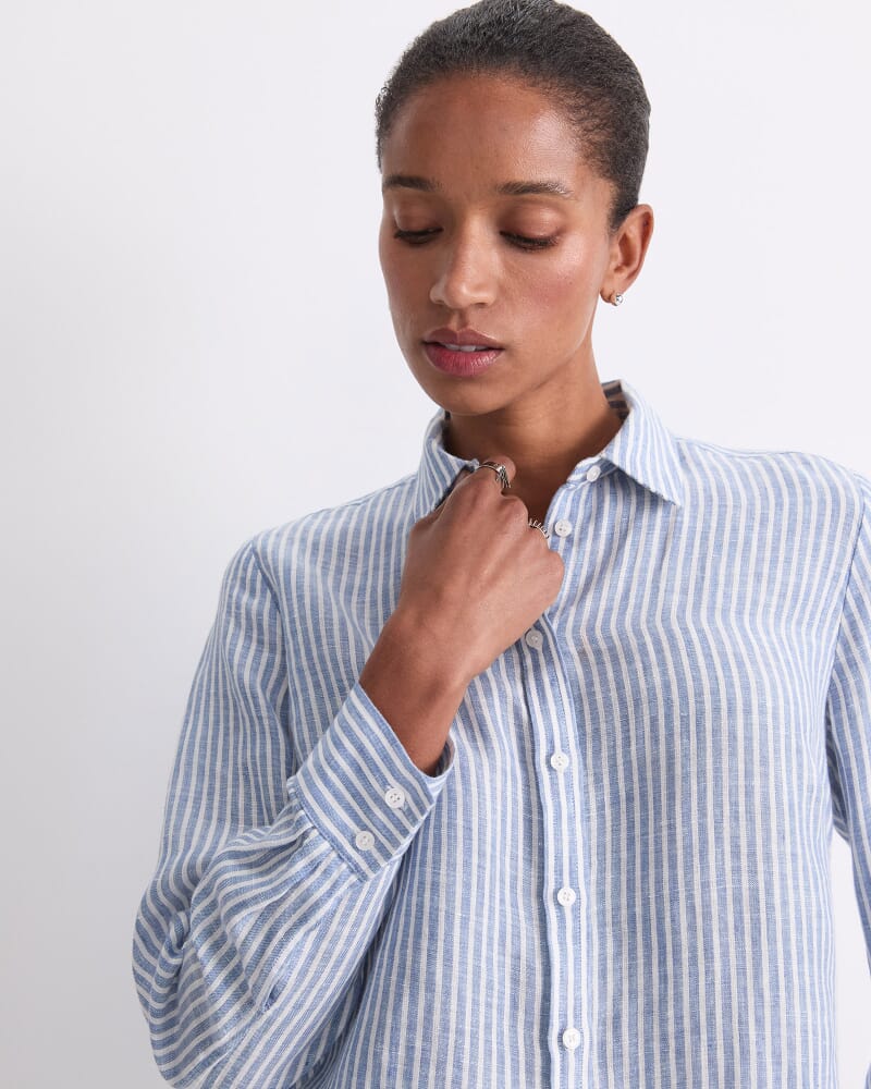 Dahlia Stripe Linen Shirt in WHITE/NAVY
