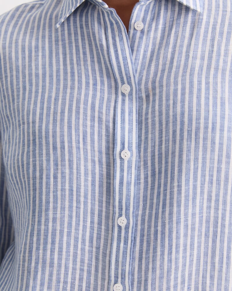 Dahlia Stripe Linen Shirt in WHITE/NAVY