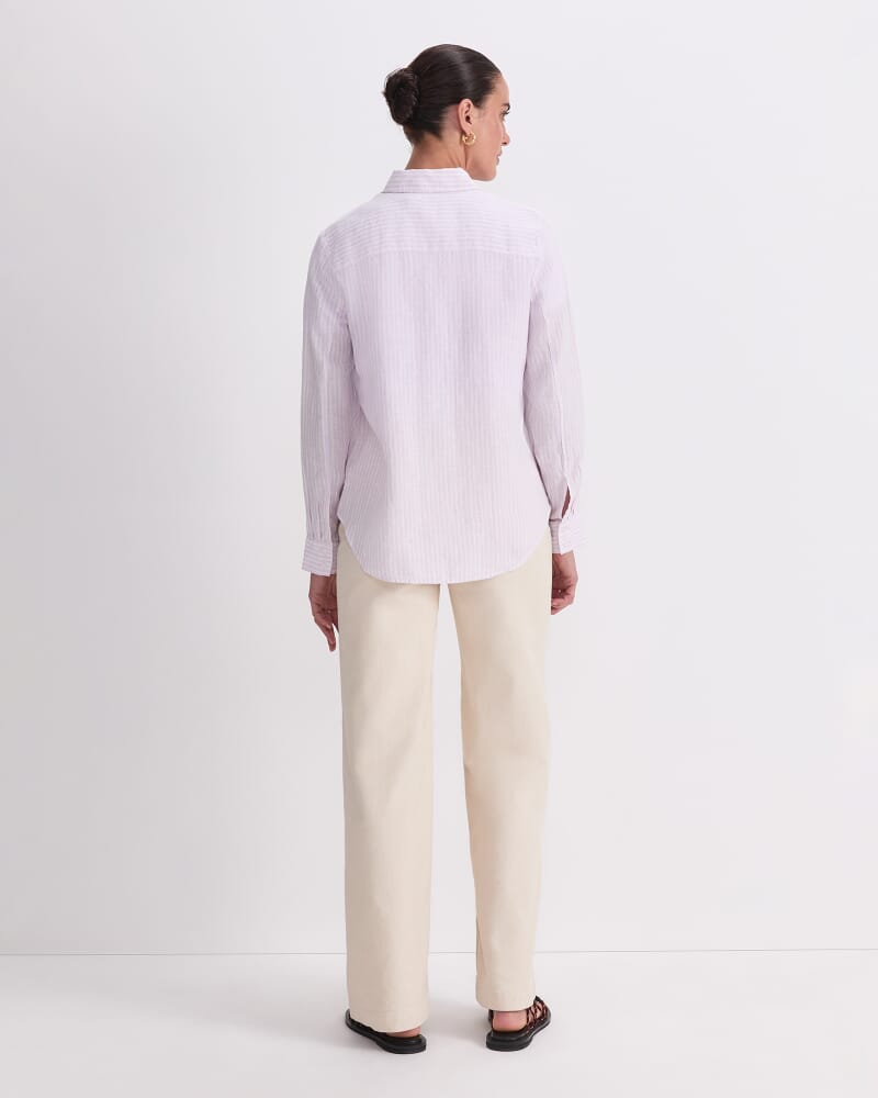 Dahlia Stripe Linen Shirt in WHITE/PURPLE