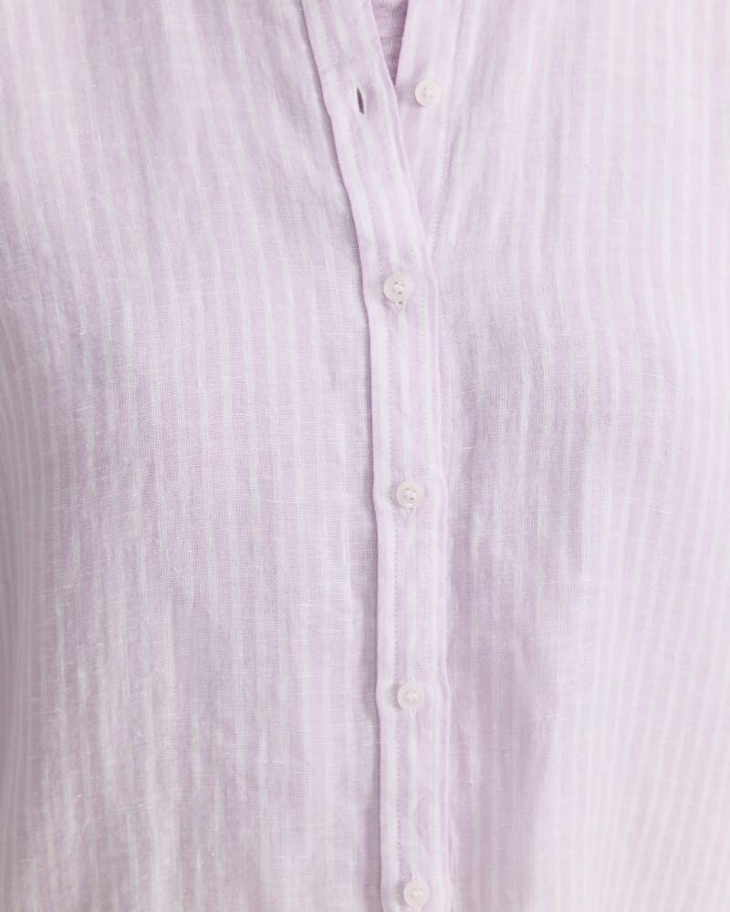 Dahlia Stripe Linen Shirt in WHITE/PURPLE