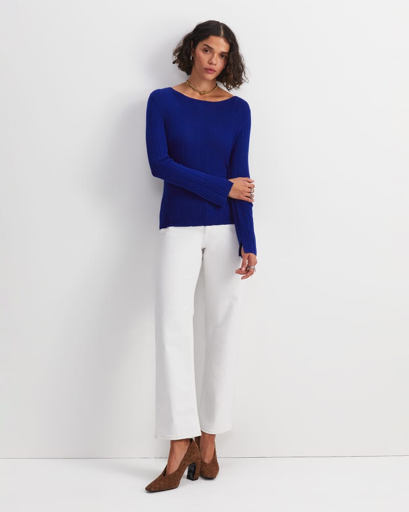 Silk Wool Rib Knit in COBALT