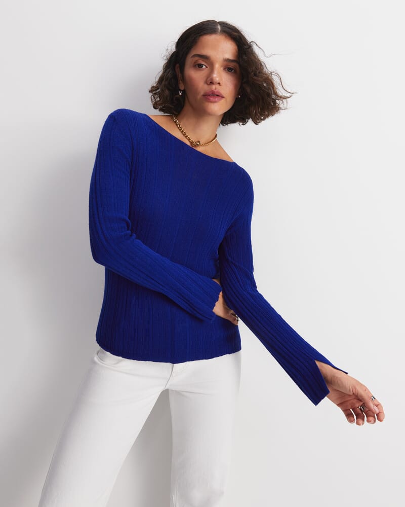 Silk Wool Rib Knit in COBALT