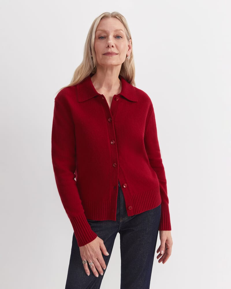 Sunshine Merino Shirt Cardigan in CHERRY