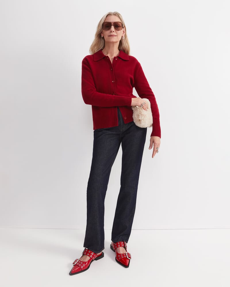 Sunshine Merino Shirt Cardigan in CHERRY