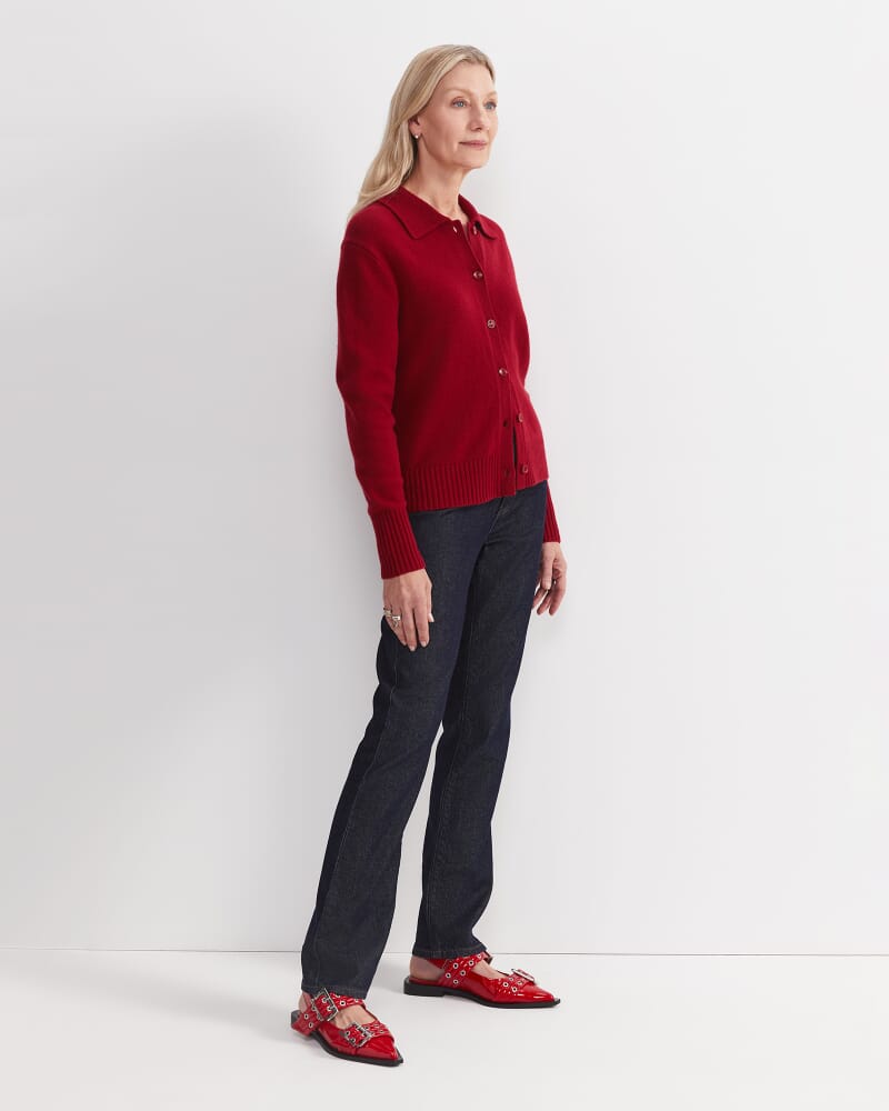 Sunshine Merino Shirt Cardigan in CHERRY
