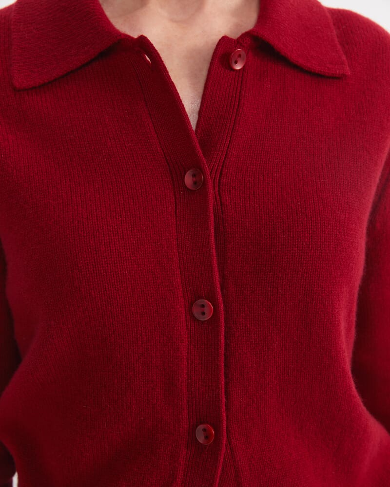 Sunshine Merino Shirt Cardigan in CHERRY